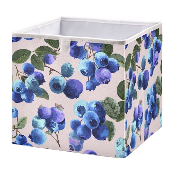 Fabric Open Basket Bins Foldable Storage Basket 2 Sizes Available Blue Berry Painting