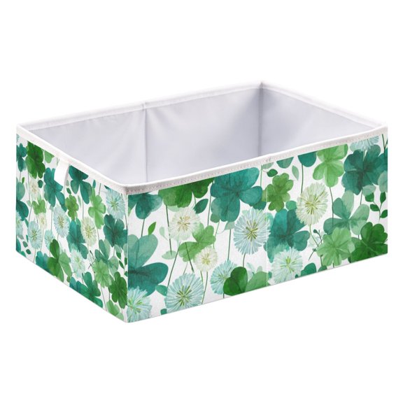 Fabric Open Basket Bins Foldable Storage Basket 2 Size Avliable Clover Leaves