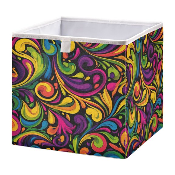 Fabric Open Basket Bins Foldable Storage Basket 2 Size Avliable Colorful Swirl Design