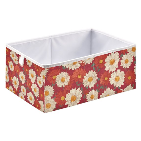 Fabric Open Basket Bins Foldable Storage Basket 2 Size Avliable Dasiy in Red