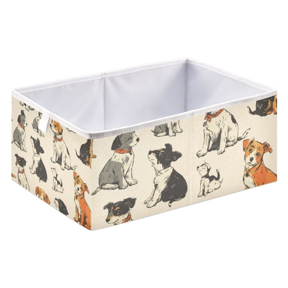 Fabric Open Basket Bins Foldable Storage Basket 2 Sizes Available Dog Painting