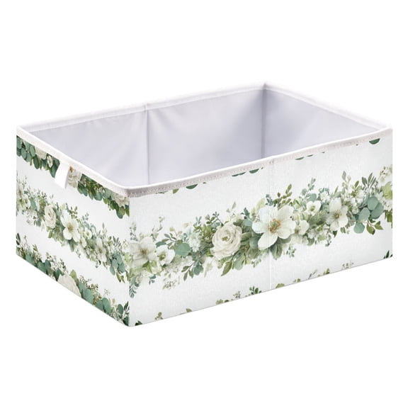 Fabric Open Basket Bins Foldable Storage Basket 2 Size Avliable Eucalyptus Peonies and Roses