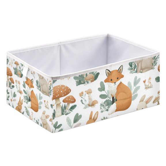 Fabric Open Basket Bins Foldable Storage Basket 2 Size Avliable Foxes and Bunnies