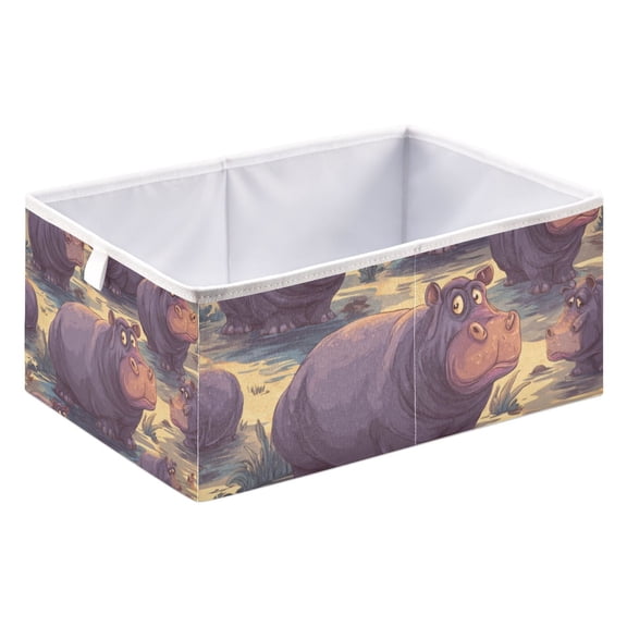 Fabric Open Basket Bins Foldable Storage Basket 2 Size Avliable Hippopotamus Seamless