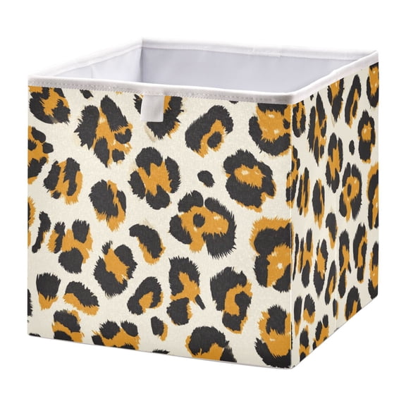 Fabric Open Basket Bins Foldable Storage Basket 2 Size Avliable Leopard