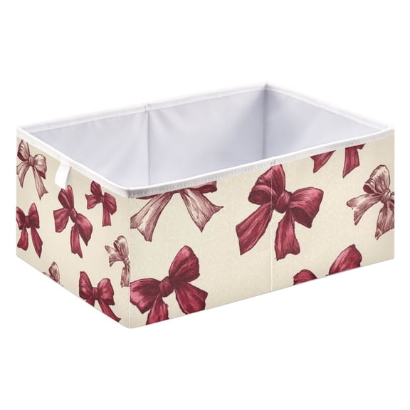 Fabric Open Basket Bins Foldable Storage Basket 2 Size Avliable Red Bows