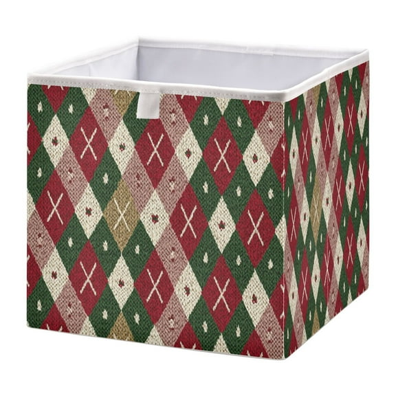 Fabric Open Basket Bins Foldable Storage Basket 2 Size Avliable Red Green White Pattern