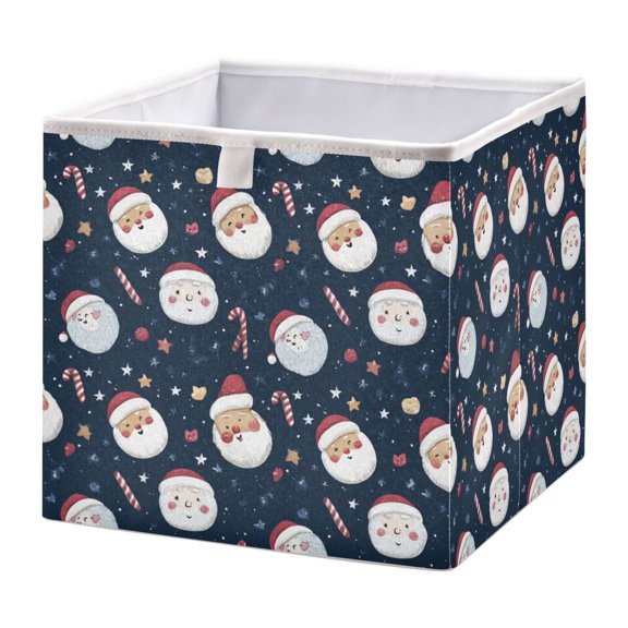 Fabric Open Basket Bins Foldable Storage Basket 2 Size Avliable Santa Faces