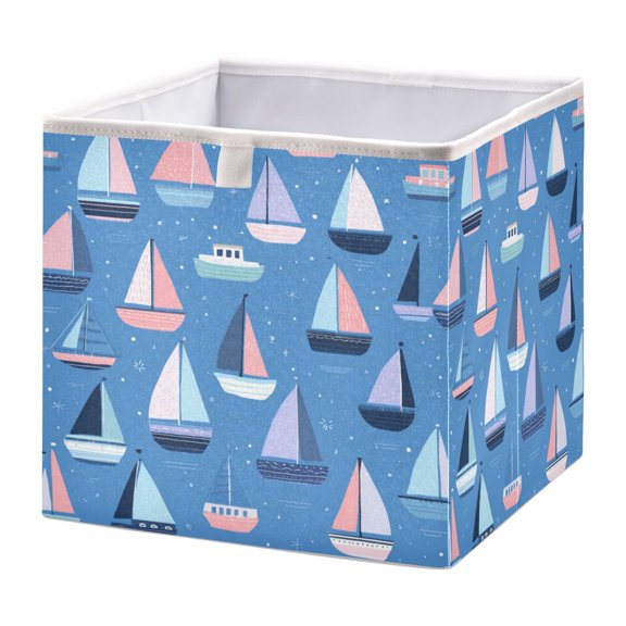Fabric Open Basket Bins Foldable Storage Basket 2 Size Avliable Seamless Pattern with Sailboats