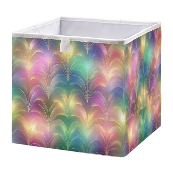 Fabric Open Basket Bins Foldable Storage Basket 2 Sizes Available Shimmering Rainbow