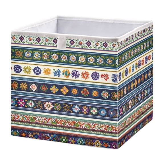 Fabric Open Basket Bins Foldable Storage Basket 2 Sizes Available Traditional Folk Patterns