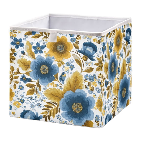 Fabric Open Basket Bins Foldable Storage Basket 2 Sizes Available Vintage Floral Pattern