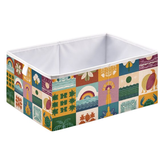 Fabric Open Basket Bins Foldable Storage Basket 2 Size Avliable Vintage Simple Shapes