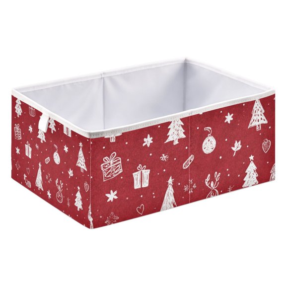 Fabric Open Basket Bins Foldable Storage Basket 2 Size Avliable White Santa Icon