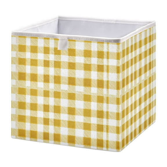 Fabric Open Basket Bins Foldable Storage Basket 2 Size Avliable Yellow and White