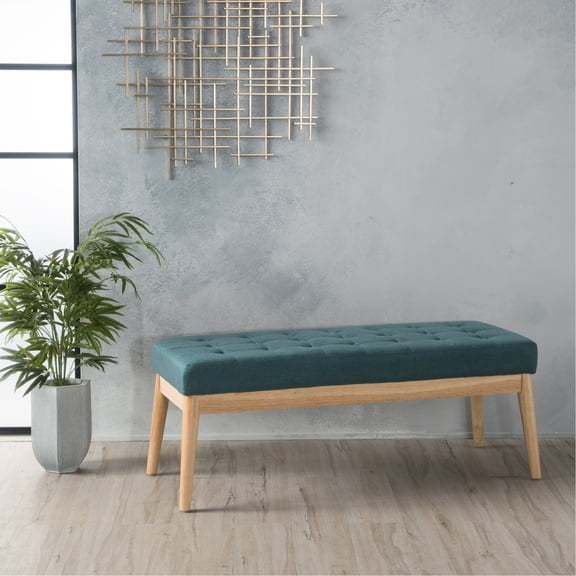 Fabric Ottoman with Natural Finish Birch Legs / Rustic and Modern Fusion