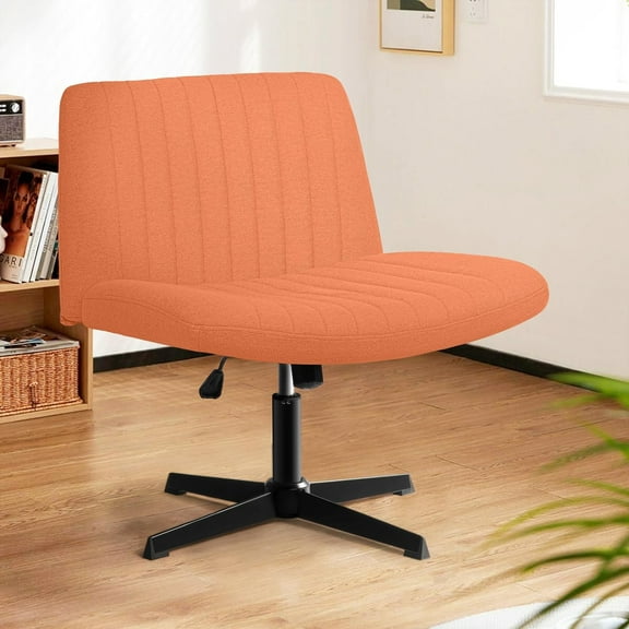 Fabric Padded Armless Wide Seat 120° Rocking Mid Back Ergonomic Computer Task Vanity Chairs,Orange