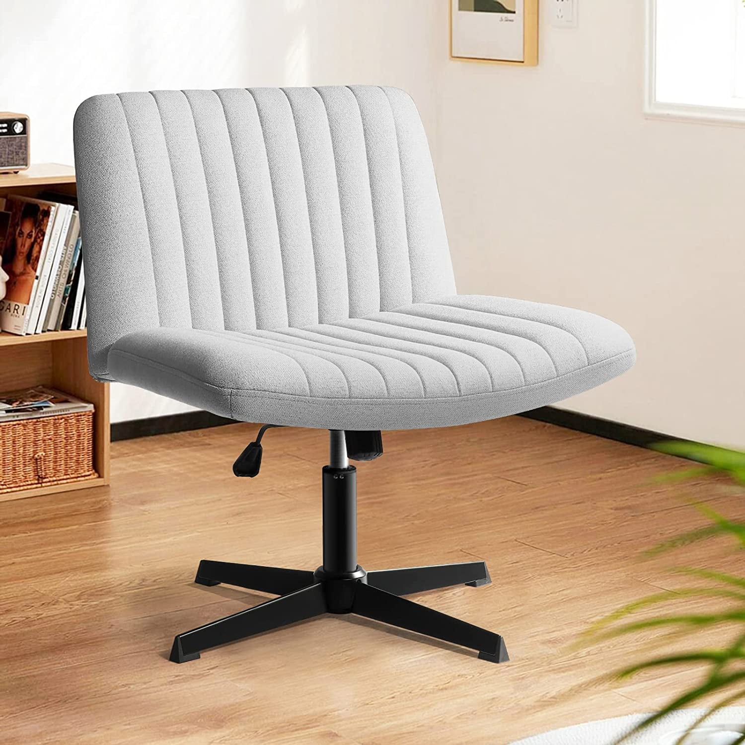 Fabric Padded Desk Chair Armless Wide Swivel 120 Rocking Mid