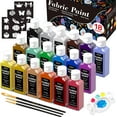 thumbnail image 1 of Fabric Paint, Shuttle Art 18 Colors Permanent Soft Fabric Paint in Bottles (60ml/2oz) with Brushes, Palette, Stencils, Textile Paint for T-shirts, Shoes, Jeans, Bags, Art Crafts, 1 of 7