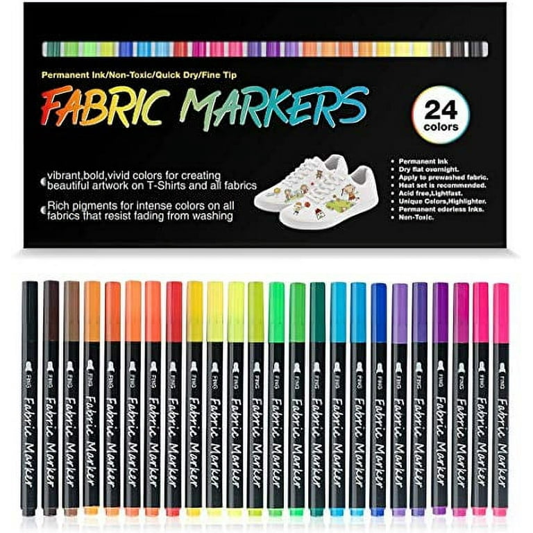  Fabric Pens For Clothes - Pack Of 24 No Fade, Fabric Markers  Permanent For Clothes - No Bleed, Machine Washable Shoe Markers For Fabric  Decorating - Laundry Marker, Erases Stains Easily