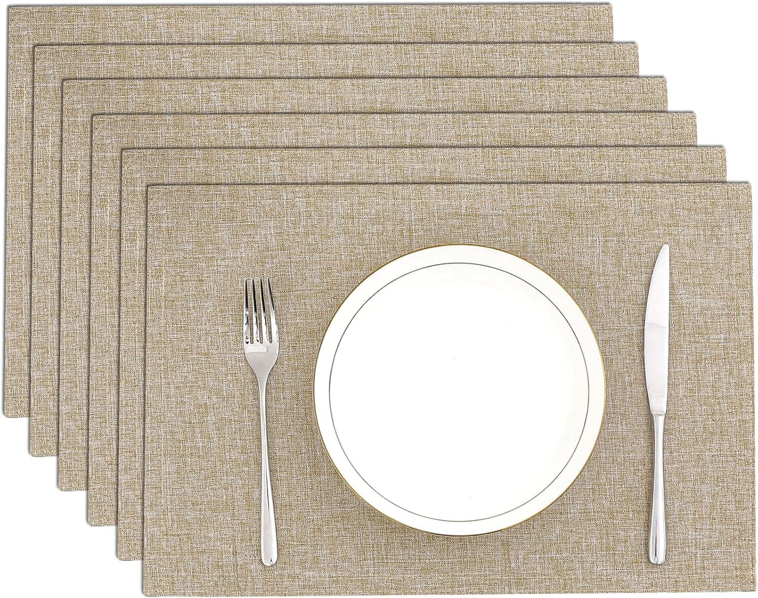 Fabric Placemats Set of 6 Machine Washable Thickened Cloth Table Placemats Heat Resistant Non Slip Table Mats Double Layer Place Mats, Beige