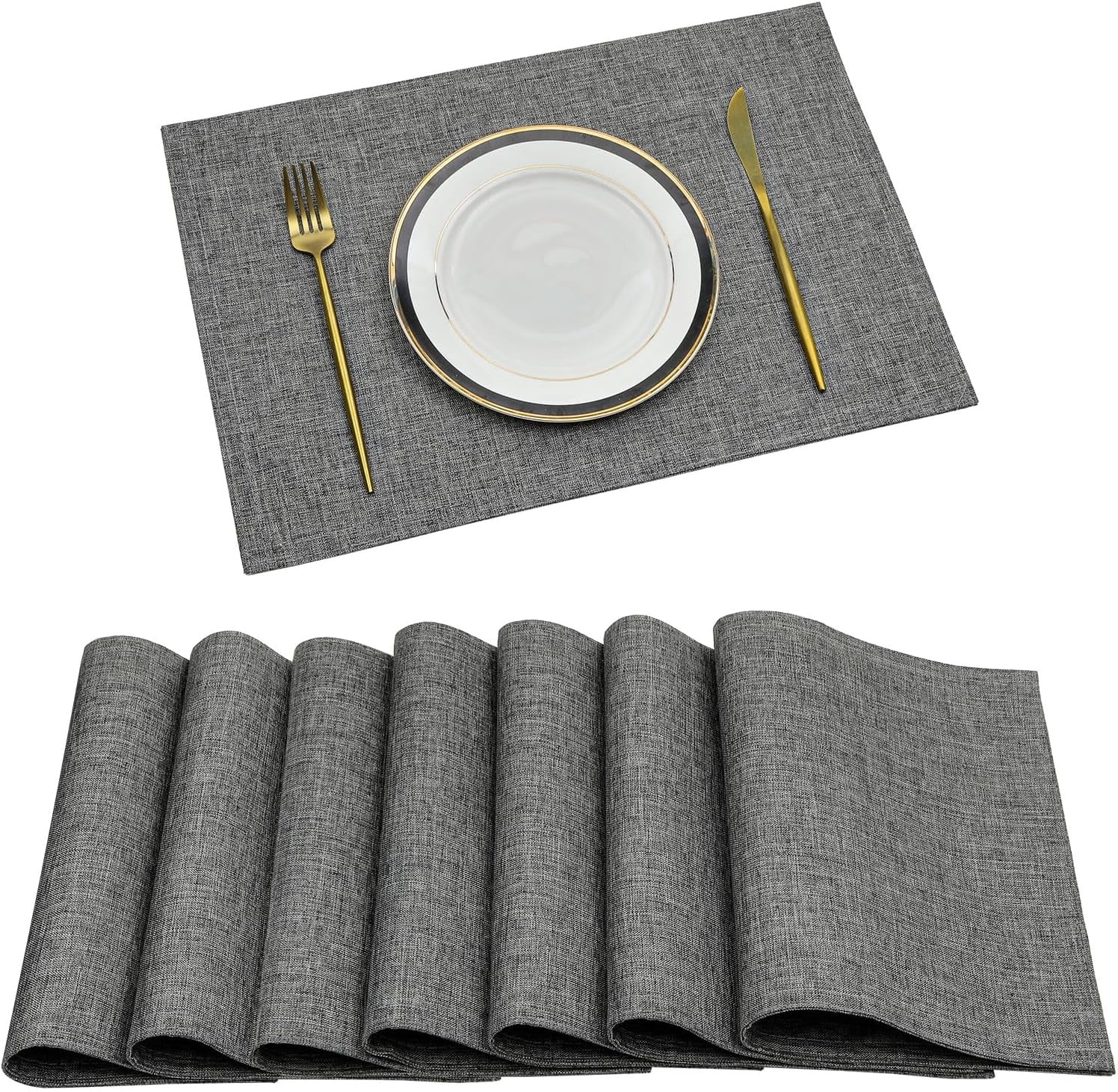 Fabric Placemats Set of 8 Machine Washable Heat Resistant Cloth Table Placemats Linen Style Table Mats Double Layer Thick Place Mats, Grey