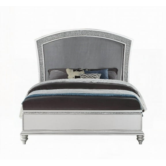 Fabric & Platinum Finish E. King Bed Brings Luxury to Bedroom with Sophisticated Details and Stable Structure