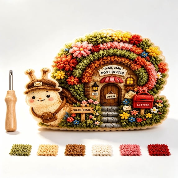Fabric Poke Art Kit No Sew, Whimsical Village Cottage Punch Needle Craft for Adults