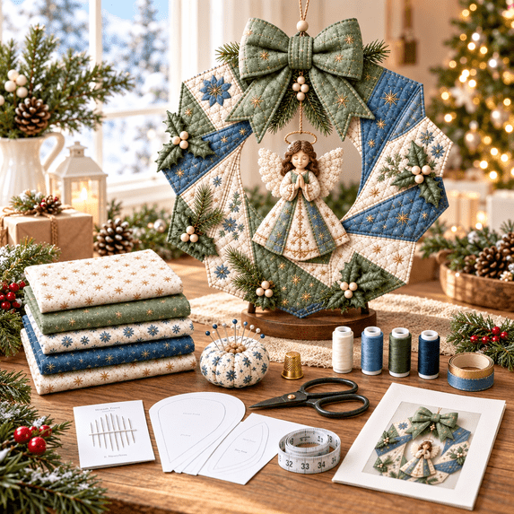 Fabric Poke Wreath DIY Kit, Christmas Wreath DIY Kit for Adults, Door Hanging Holiday Craft Decor with Bow