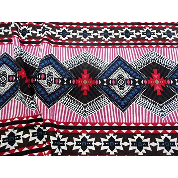 Fabric Printed Liverpool Textured 4 Way Stretch Aztec Diamond Multi Colored K300