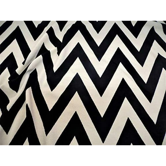 Fabric Printed Liverpool Textured 4 Way Stretch Chevron Zip Zag Black Sand H200