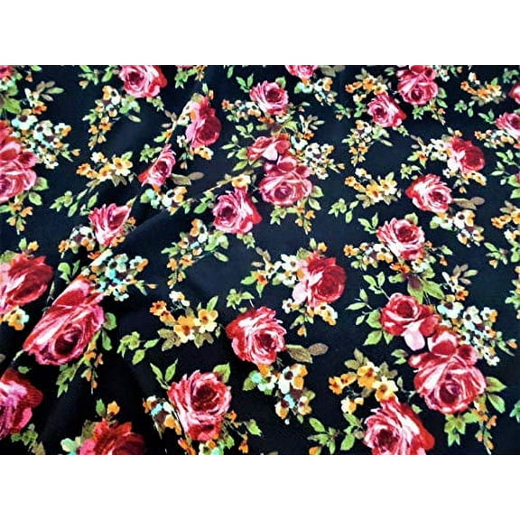 Fabric Printed Liverpool Textured 4 Way Stretch Mauve Orange Fall Floral H401