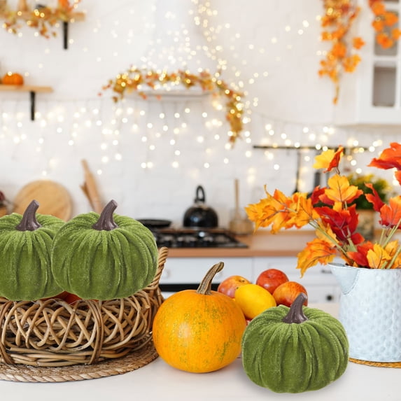 Fabric Pumpkin Ornament, Velvet Fall Tabletop Decor, Thanksgiving Harvest Decoration, Small Pumpkin Accent For Tiered Tray Mantel Shelf Dining Table Home Holiday Decor