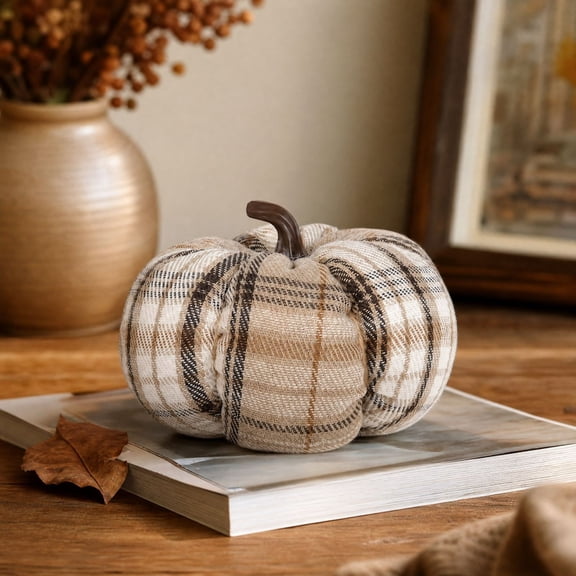 Fabric Pumpkins Fall Decor, Plaid Pumpkin for Fall Tabletop Decoration, Mini Vintage Cloth Harvest Pumpkin Ornaments for Farmhouse Thanksgiving Halloween Seasonal Home DIY Crafts Decor