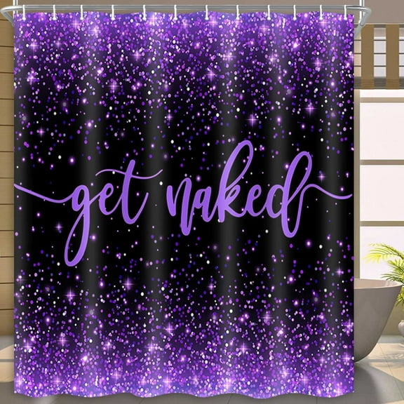 Fabric Purple Shower Curtain, Get Naked Shower Curtains for Bathroom, Funny Cute Art Fonts Words Bath Curtains Women Girls Bathroom Decor, No Shimmery 70 X 70 Inches