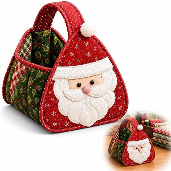 Fabric Quilted Storage Basket Sewing DIY Kit, Red Green Holiday Handmade Desktop Candy Organizer Bag