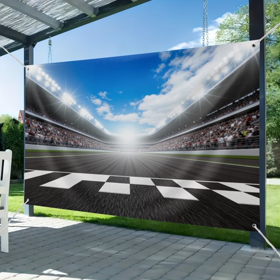 Fabric Racing Backdrop Finish Line Race Track Background for Racing Birthday Party Decorations Auto Moto Champion Sport Competition Photo Props