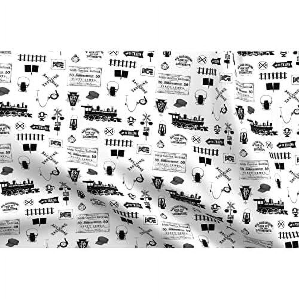 Fabric - Railroad Small Train Trains Black Steam Printed On Petal ...