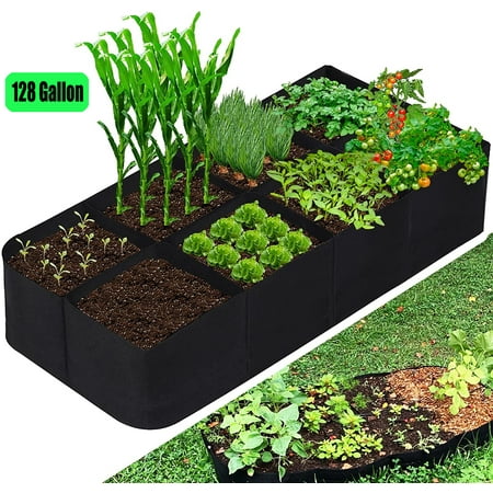 Fabric Raised Garden Bed, 128 Gallon 8 Grids Plant Grow Bags, 3x6FT Breathable Planter Raised Beds for Growing Vegetables Potatoes Flowers, Rectangle Planting Container for Outdoor Indoor Gardening