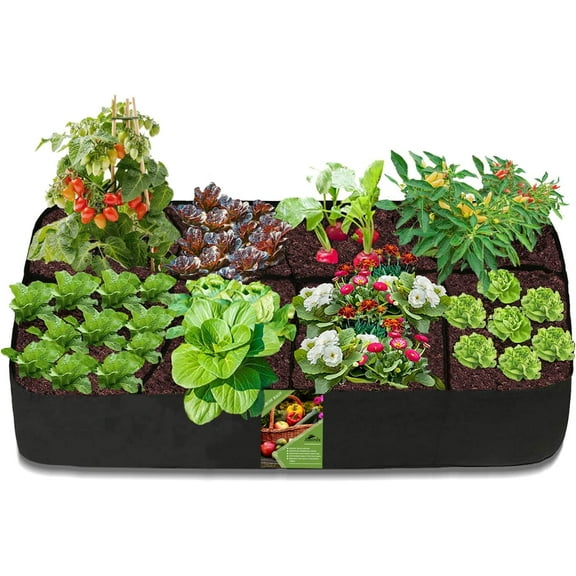 Fabric Raised Garden Bed, 2 x 4Ft Square Plant Grow Bags, Large Durable Rectangular Reusable Breathe Cloth Planting Container for Vegetable, 8 Grids Heavy Pot for Potato, Carrot, Onion, Flower