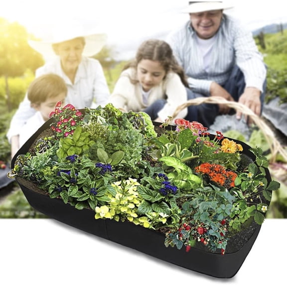 Fabric Raised Garden Bed Rectangle Breathable Planting Container Bag • Raised Planter Box Alternative • Indoor Outdoor Herb Vegetable Flower Growing Container