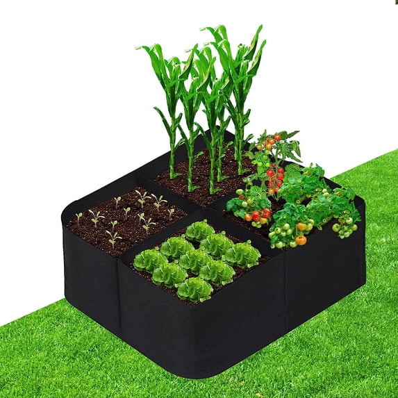 Fabric Raised Garden Bed, Square Plant Grow Bags, Rectangular Planting Container, 4 Grids Black 30 Gal. (1-Piece)