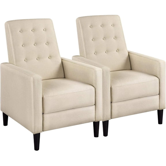 Fabric Recliner Chair - Adjustable Single Recliner Sofa with Thick Seat Cushion, Tufted Upholstery, Pocket Springs, Beige (Set of 2)
