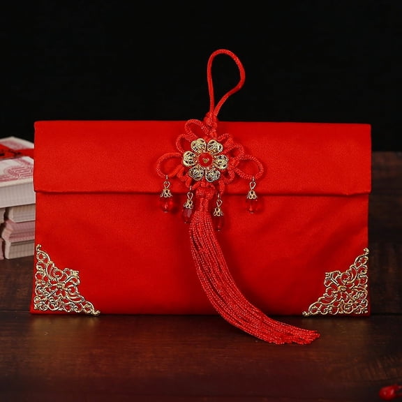 Fabric Red Envelope Wedding Changed to Tea Engagement Bonus Gift Metal Embroidery Brocade Seal