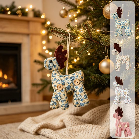 Fabric Reindeer Christmas Hanging Ornament, Decorative Seasonal Accent, Versatile Display, for Christmas Tree, Mantel, Shelf, Doorway, Living Room and Holiday Party Decor