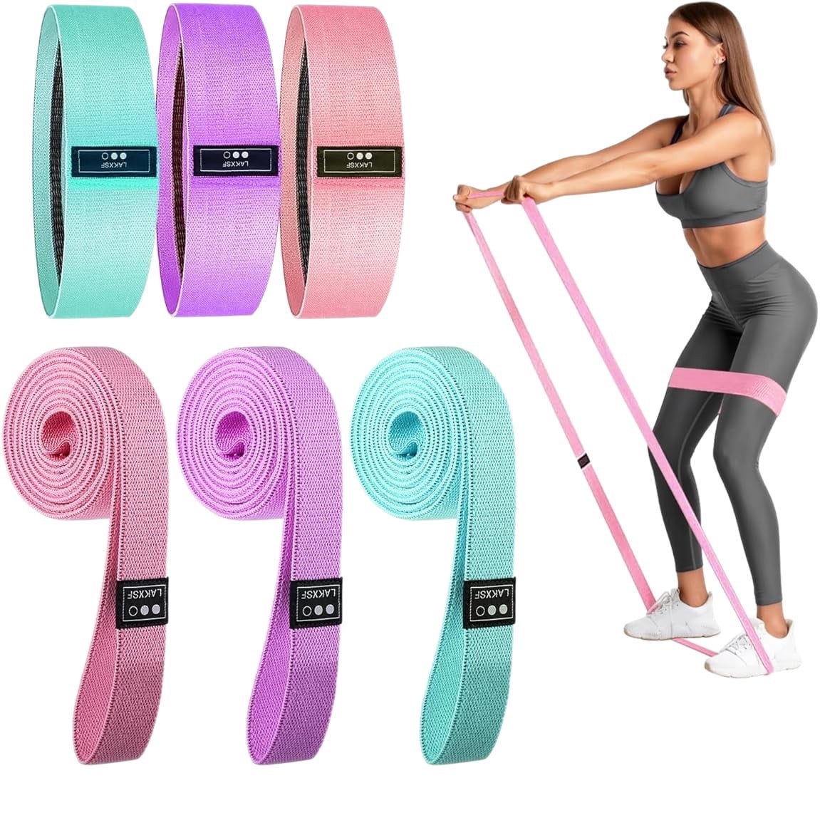 Fabric Resistance Bands - 6-Pack Set, 3*200CM,3*76CM Cloth Exercise Bands for Home Workout Strength Training, Yoga & Pilates | with Storage Bag