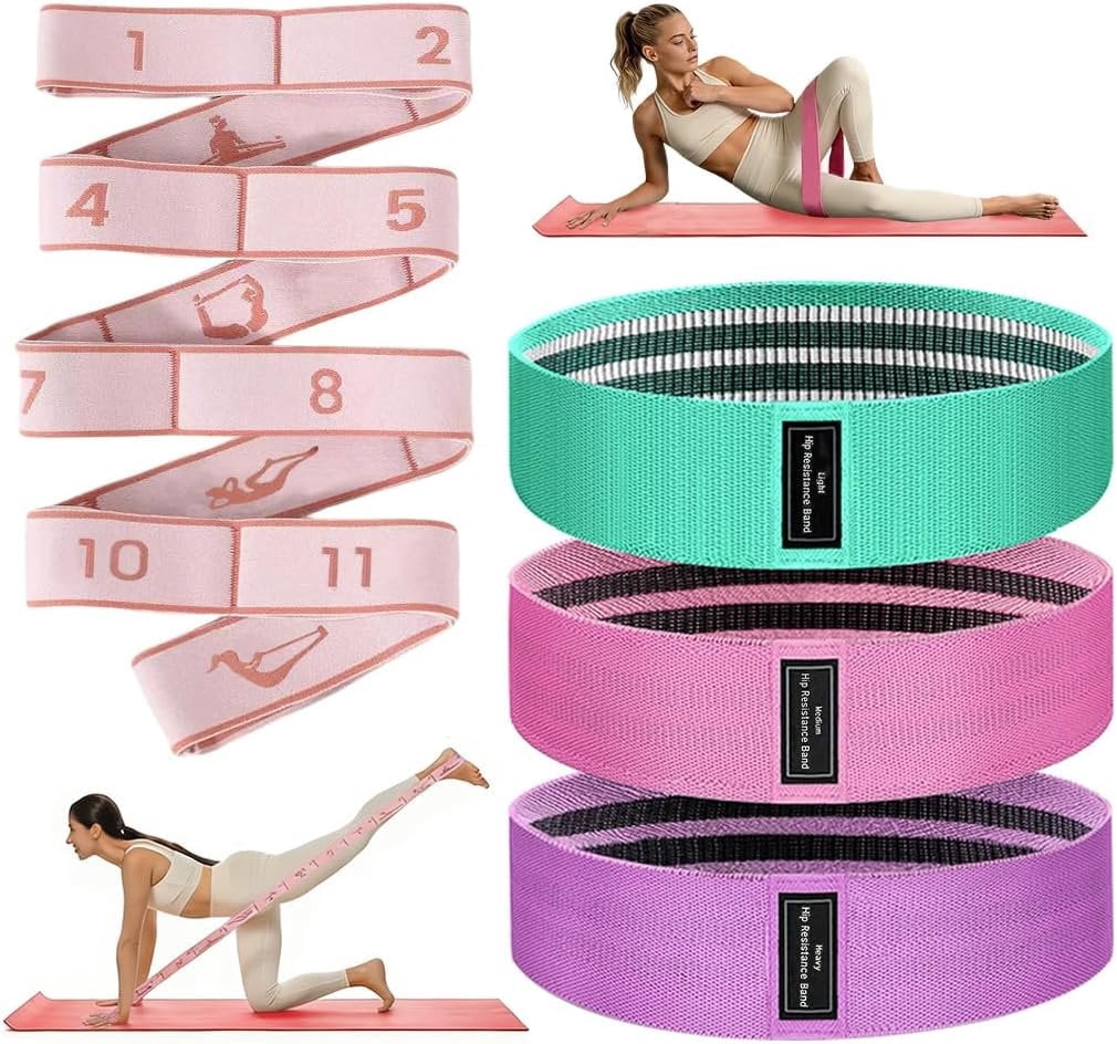 Fabric Resistance Bands for Working Out & Numbered Elastic Stretching Strap Set,  and Booty Bands Exercise Bands for Women and Men Yoga Starter Set Pilates Rehab Fitness and  Workout
