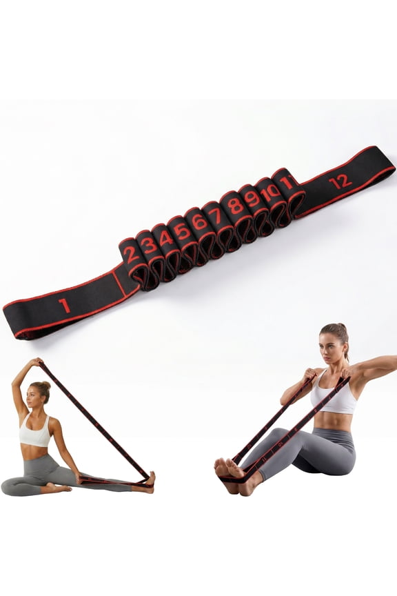 Fabric Resistance Bands for Working Out, Numbered Stretching Strap with 12 Loops, Elastic Exercise Bands for Yoga, Pilates, Dance, Rehab, Flexibility & Strength Training, Non-Slip Workout Bands