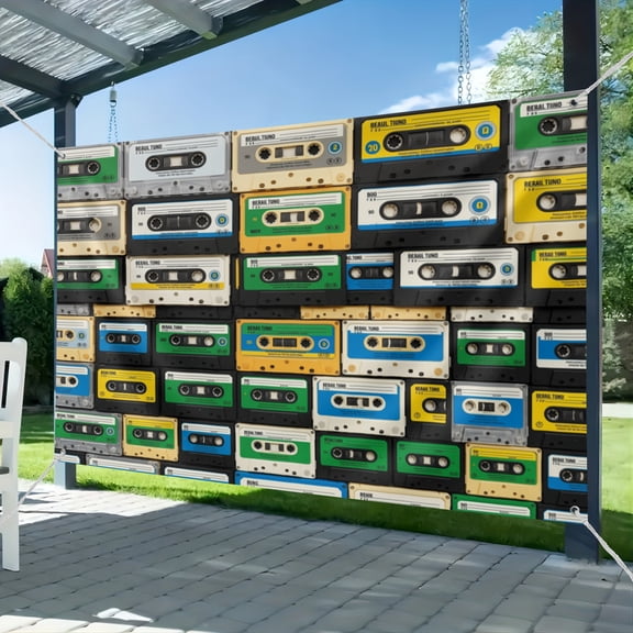 Fabric Retro Cassette Tapes Backdrop 80s 90s Music Audio Cassette Tape Background for Retro Music Concert Party Decorations Birthday Party Supplies Photo Studio Props