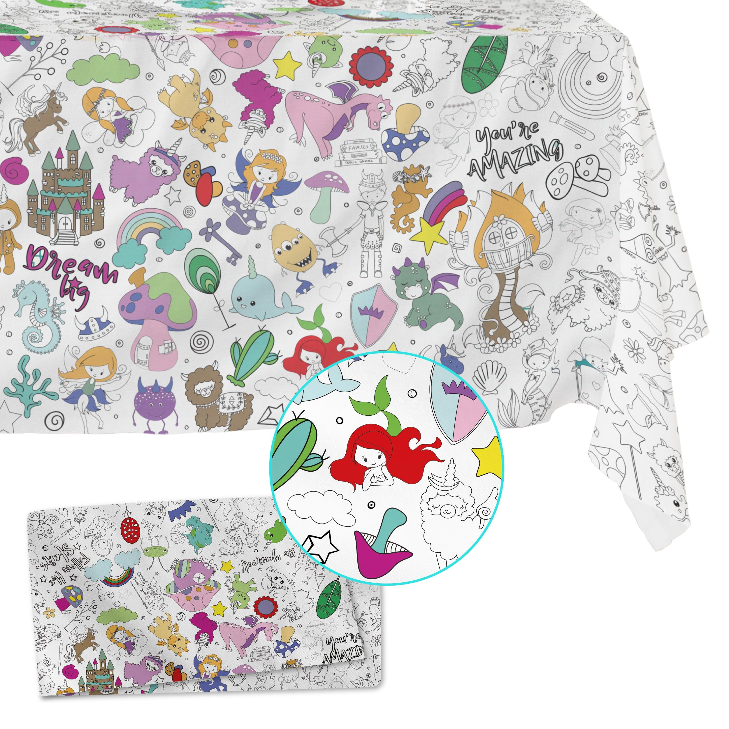 Fabric Reusable Coloring Tablecloth - Washable Coloring Mat for Kids ...